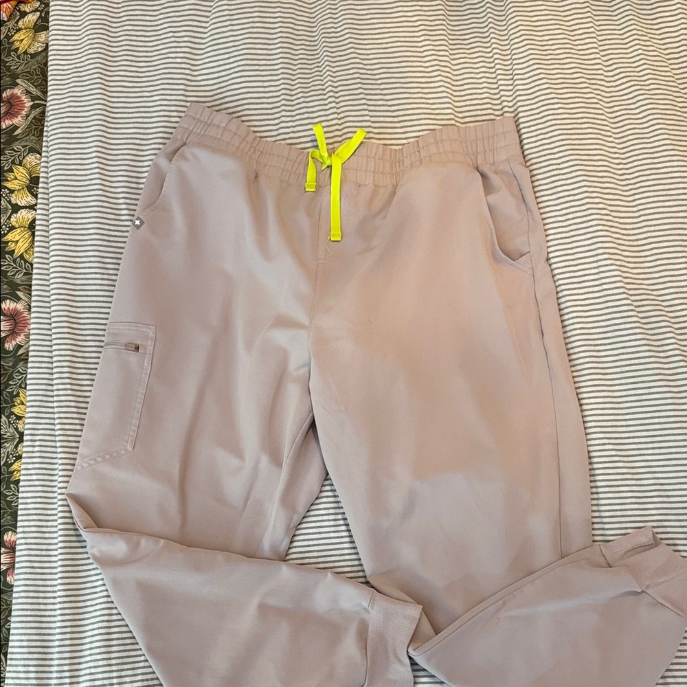 Figs gray Jogger scrub  Pants with Neon tie